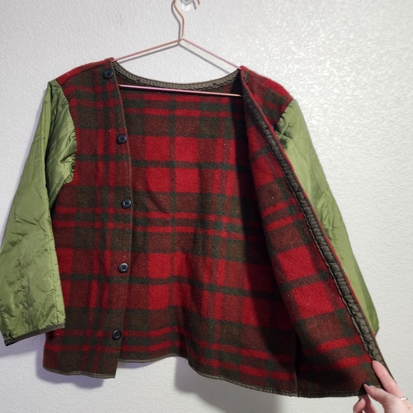 VINTAGE‎ 60's Red Green plaid wool buffalo barn coat liner jacket - Picture 7 of 7